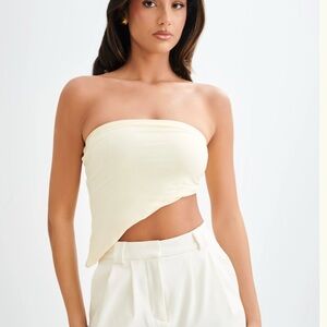 Meshki Cream Asymmetric Strapless Crop Top
